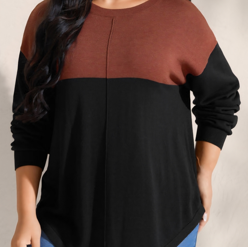 Bloom Chic Supersoft Drop Shoulder Curved Hem Colorblock Knit Pullover